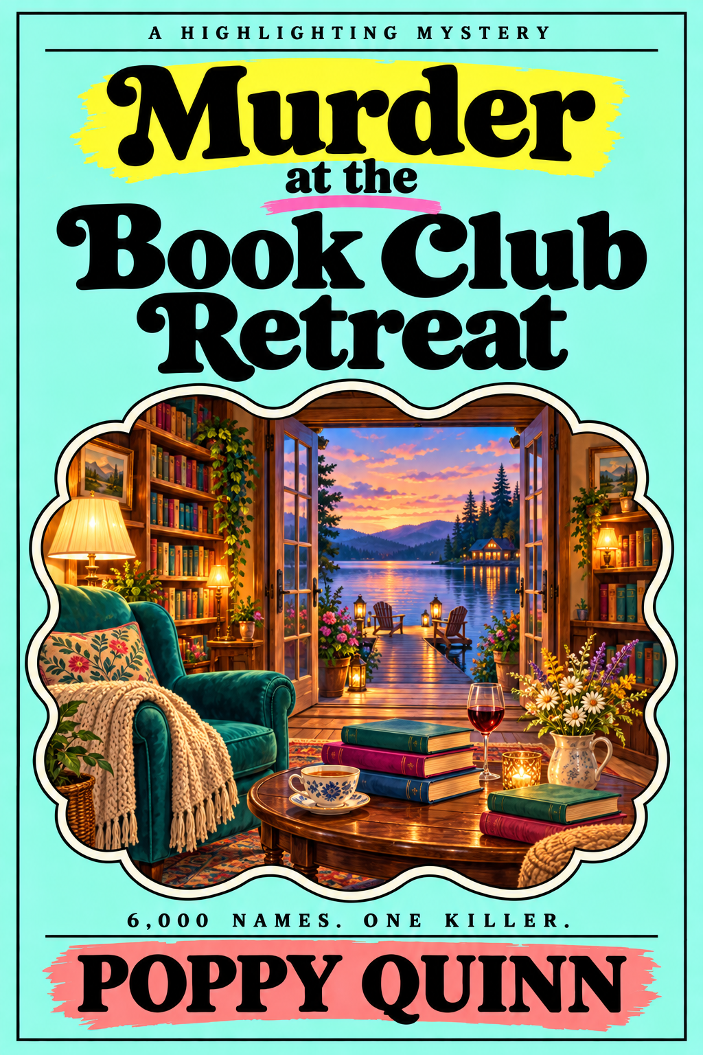Mint cover showing the lakeside lodge in Murder at the Book Club Retreat.